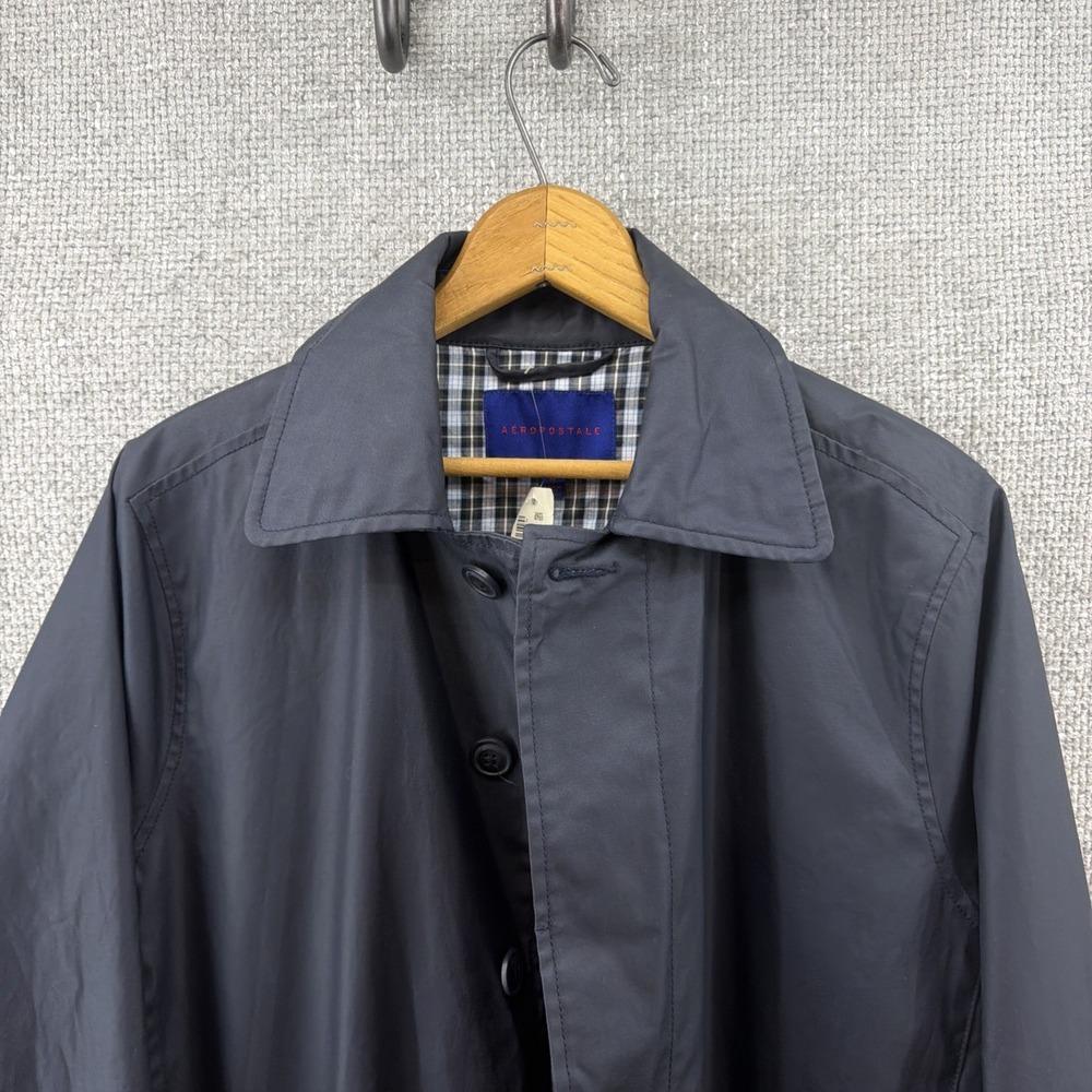 Aeropostale Mens Med Navy Blue Button Front Plaid Lined‎ Car Coat Jacket